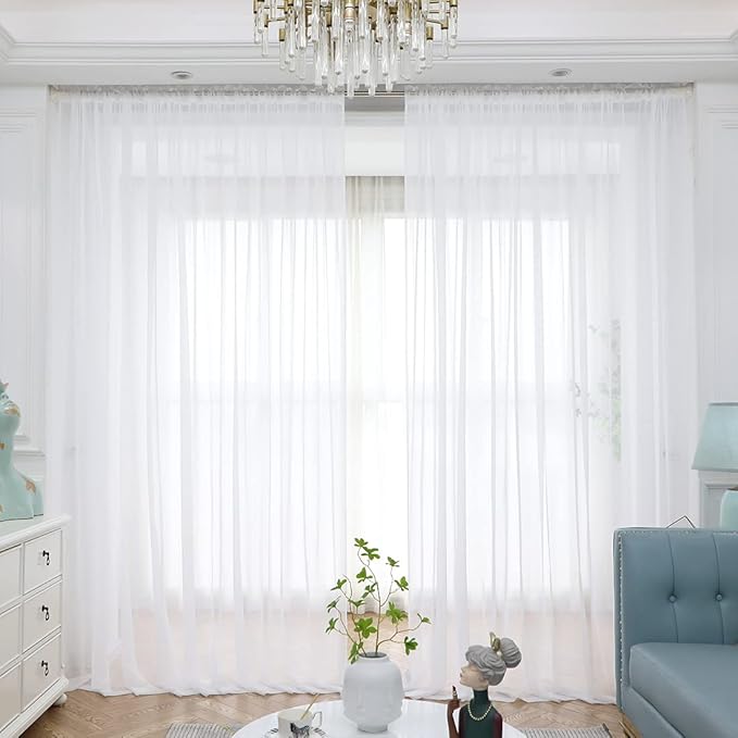 Window Ivory Sheer Curtains 60 Inches Width 72 Inches Long 2 Panels Sheer - Image 2