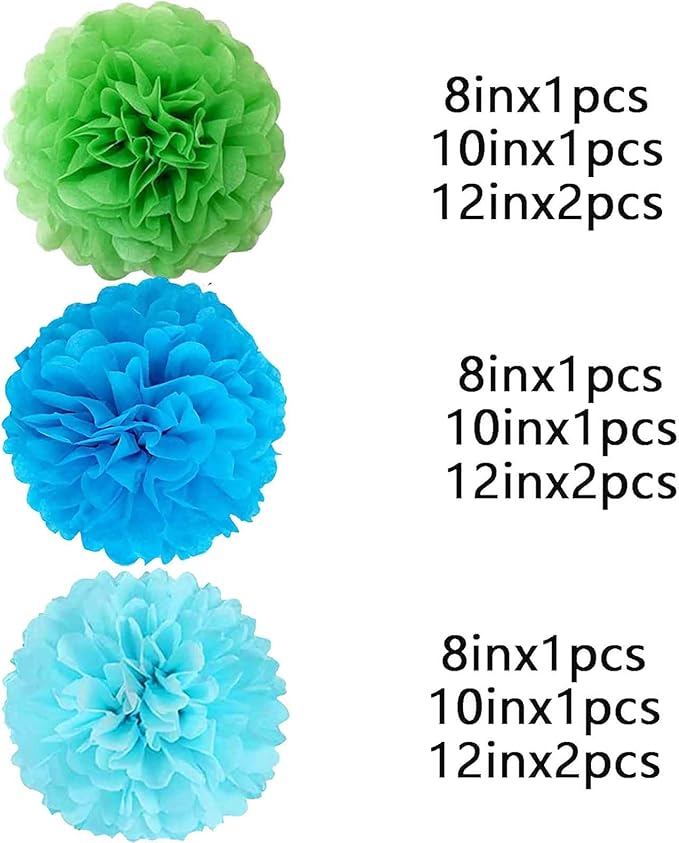 We Moment Green Blue Light Blue Paper Pom Poms Paper Flowers Decorations - Image 2