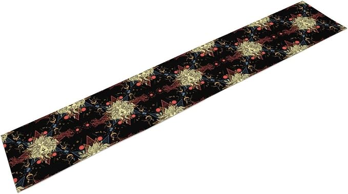 Boho Moon Lion Table Runner, Chinese Fish Phase of The Moon Sun Moon Table - Image 2