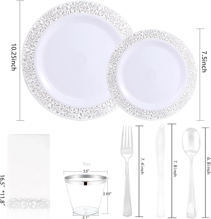 WELLIFE 350pcs Silver Party Dinnerware Set - Image 2