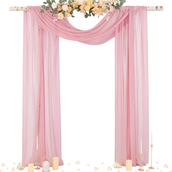 Socomi Wedding Arch Draping Fabric 29" x 20Ft 4 Panels Dusty Rose Sheer Outdoor by Socomi