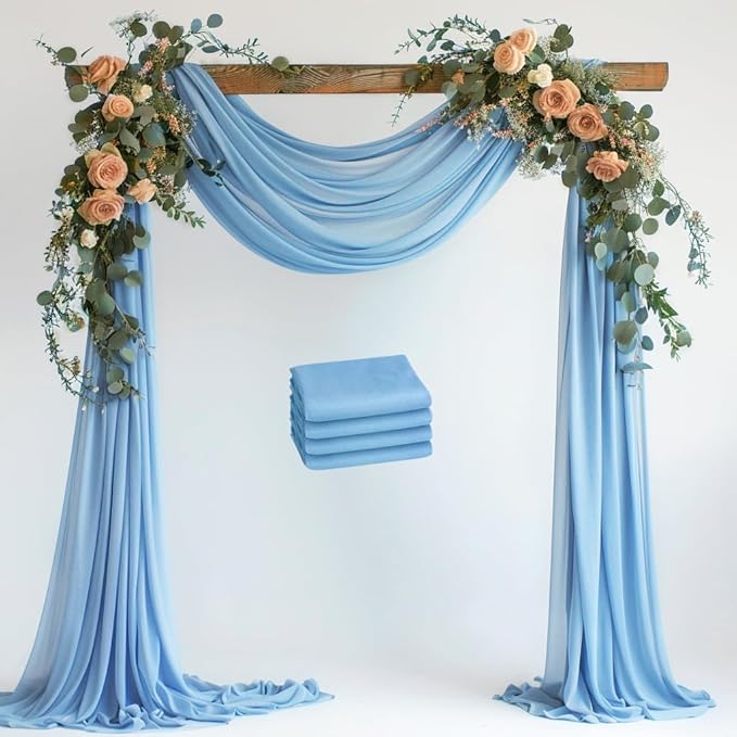 Wokceer Dusty Blue Wedding Arch Draping Fabric Backdrop 4 Panels 28.7" X 20FT by Wokceer