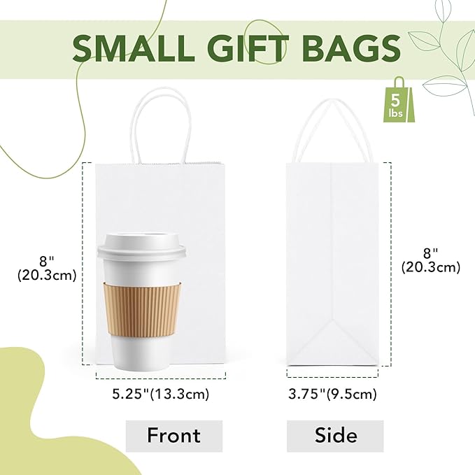 MESHA Kraft Gift Bags 200 Pack 5.25x3.75x8 Inch Small White Paper Bags - Image 2