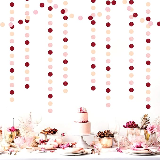 Burgundy Pink Peach Party-Decorations Paper-Garland - 52ft Rose Gold Glitter - Image 7