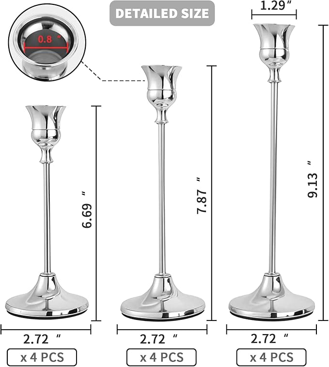 CHILL RECIPE Silver Taper Candle Stick Holders Tall Candle Holder, Vintage - Image 8