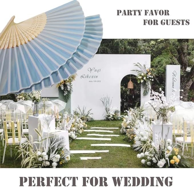 20 Pcs Personalized Light Blue Folding Hand Fans, Summer Wedding Fans, Personal - Image 7