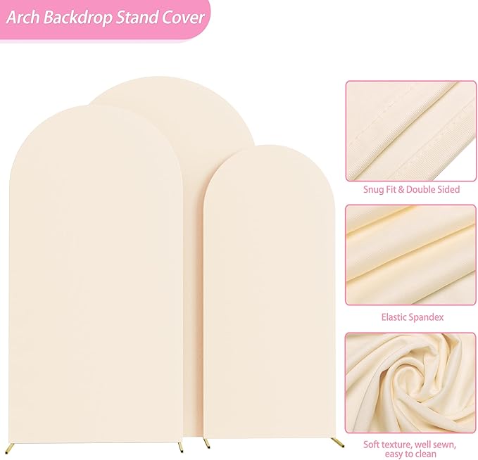 Fomcet Wedding Arch Cover 7.2FT, 6FT Beige Spandex Fitted Fabric Arch Backdrop - Image 3