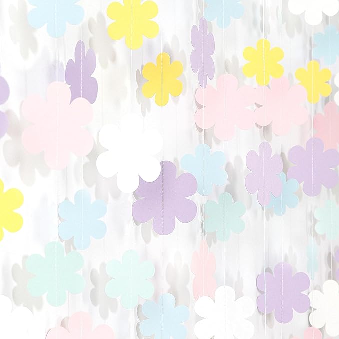 Pastel-Rainbow Colorful Party-Decorations Streamers-Garland - 52ft Flower by Hugfond
