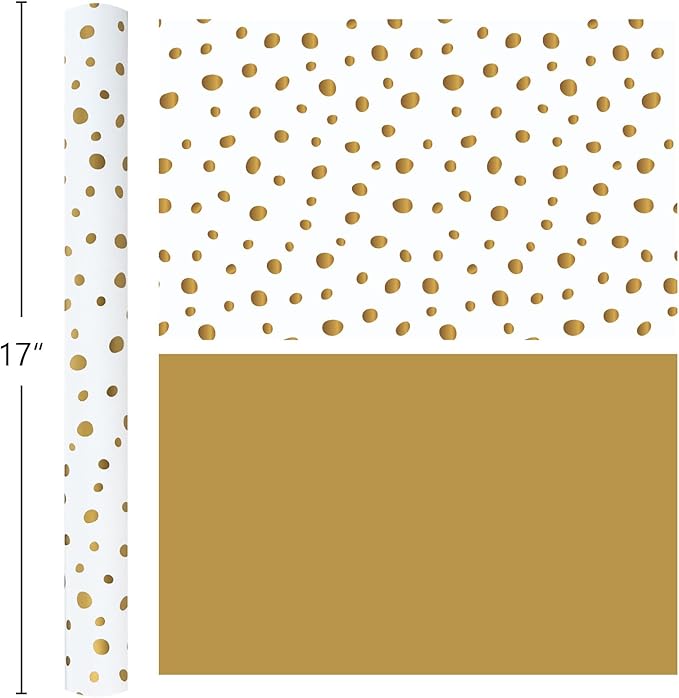 Burymento Golden Lrregular Wave Point Wrapping Paper, Reversible Gold Gift Wrap - Image 3