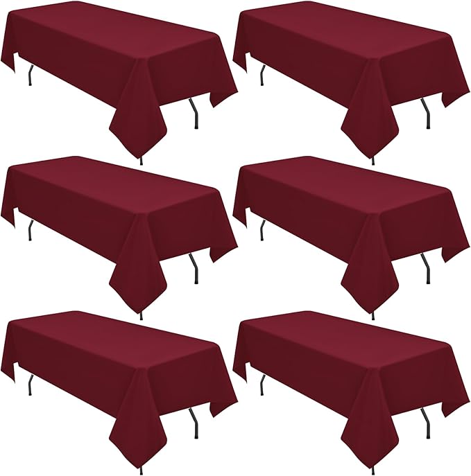 6 Pack Burgundy Tablecloths for 8ft Rectangle Tables 60 x 126 Inch by REWOMC