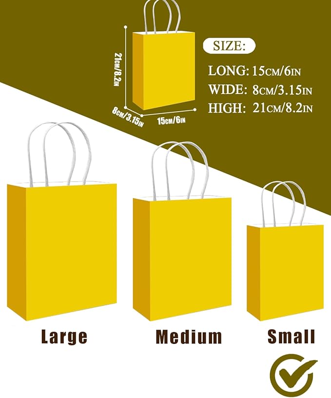 qiqee 50-Packs Gift Bag with Handles Bulk Bright Yellow Paper Bags Multiple Uses - Image 3