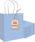 qiqee 50-Packs Gift Bag with Handles Bulk Light Blue Paper Bags Multiple Uses by Qiqee