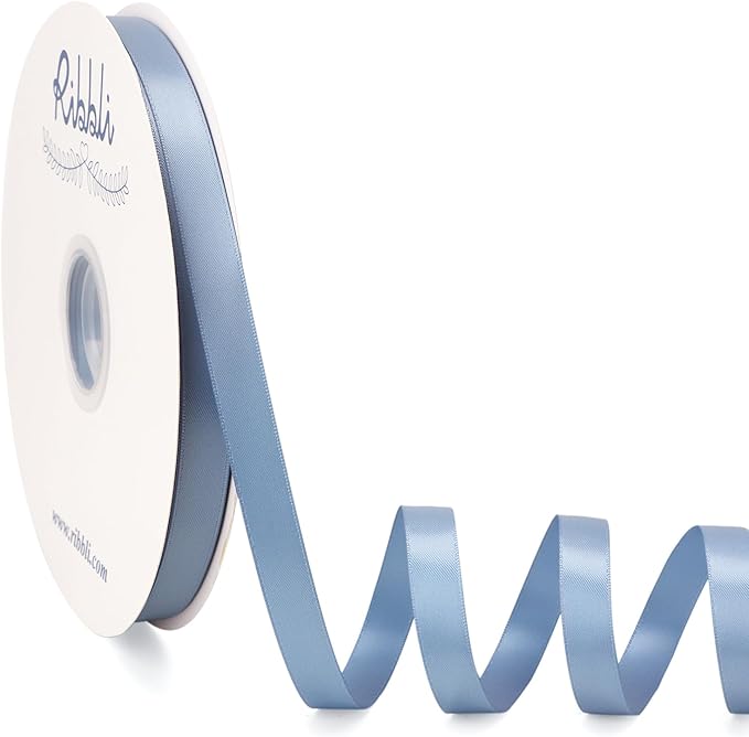 Ribbli Dusty Blue Satin Ribbon Double Faced Satin 1/2 Inch x Continuous 100 by Ribbli