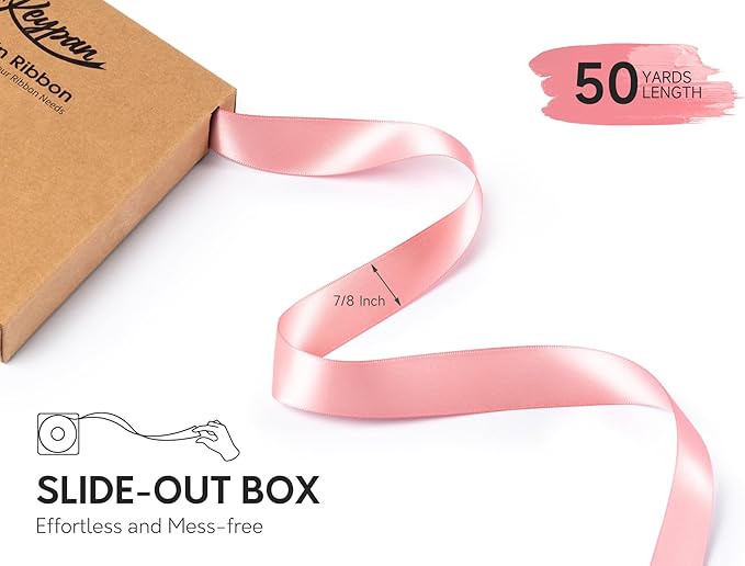 Pink Satin Ribbon 7/8 Inch x 50 Yards Double-Faced Polyester Ribbons - Image 2