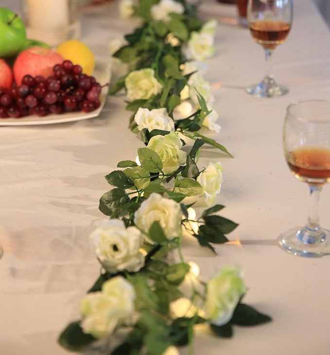 JUSTOYOU 2 Pack Fake Rose Garland, Artificial Rose Vines Flowers Hanging Silk - Image 3