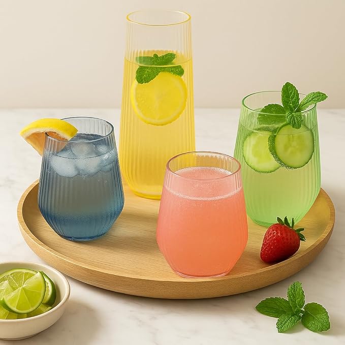 48 Pack Ribbed Origami Ripple Plastic Glasses 24 9oz Stemless Champagne Flutes - Image 2
