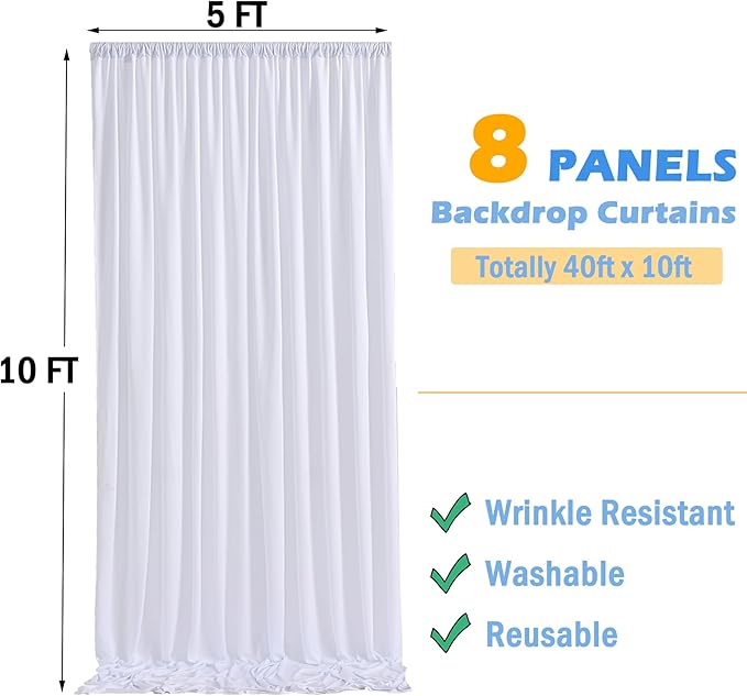 40ftx10ft Wrinkle Free White Backdrop Curtains - Image 5