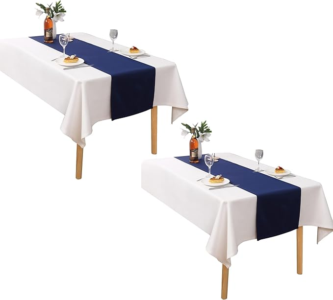 DUALIFE Navy Table Runner 14x72 inch Solid Color Thick Polyester Decorative - Image 2