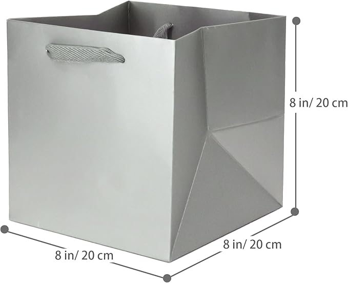 Silver Gray Paper Gift Bag Small Square Bottom Kraft Paper Bags - Image 2