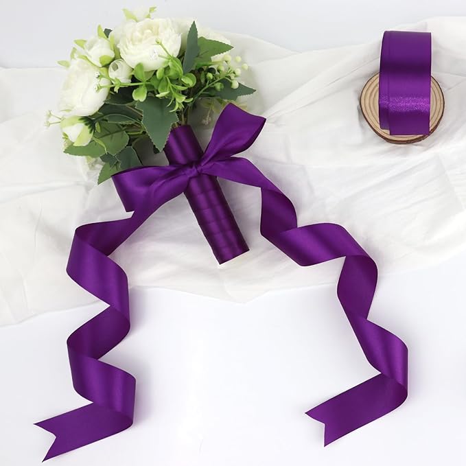 Purple Solid Satin Ribbon 1-1/2 Inch 25 Yards Solid Polyester Fabric Ribbon - Image 6