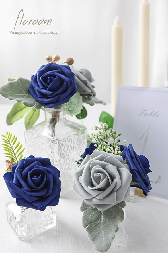 Floroom Artificial Flowers 50pcs Real Looking Silver Grey Foam Fake Roses - Image 4