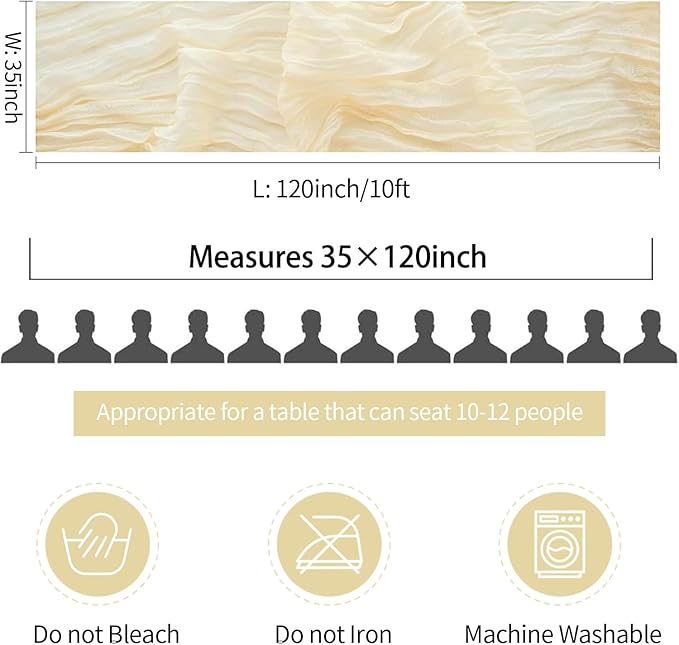 10ft Cream Beige Cheese Cloth Table Runner, 35x120 Inches Ivory Gauze Table - Image 6
