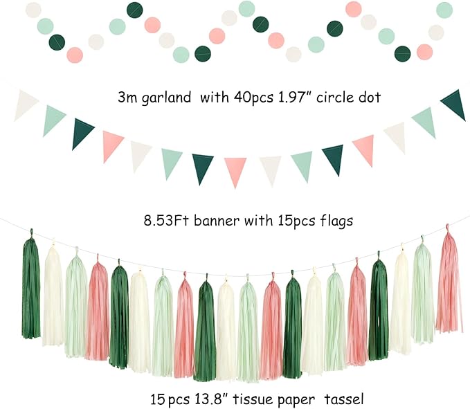 Sage-Olive Green Pink-Beige Boho Party-Decorations - Image 3