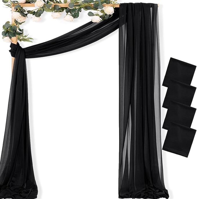 MLMC Black Wedding Arch Draping Fabric 4 Panels 29" x 20 FT Extra Long Gauze by MLMC