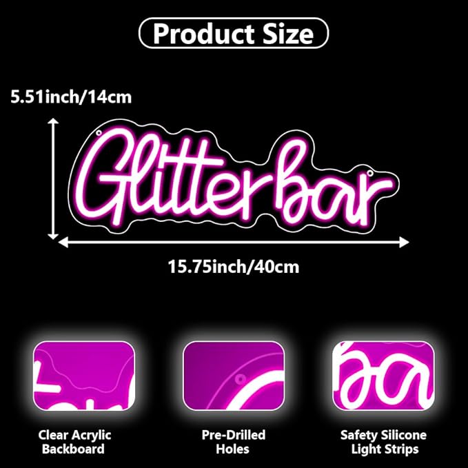 Glitter Bar Neon Sign, Bar Signs - Image 7