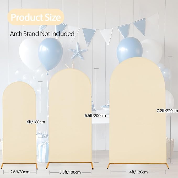 WEERRW Wedding Arch Cover Beige Spandex Fitted Set of 3 Balloon Arch Stand - Image 5