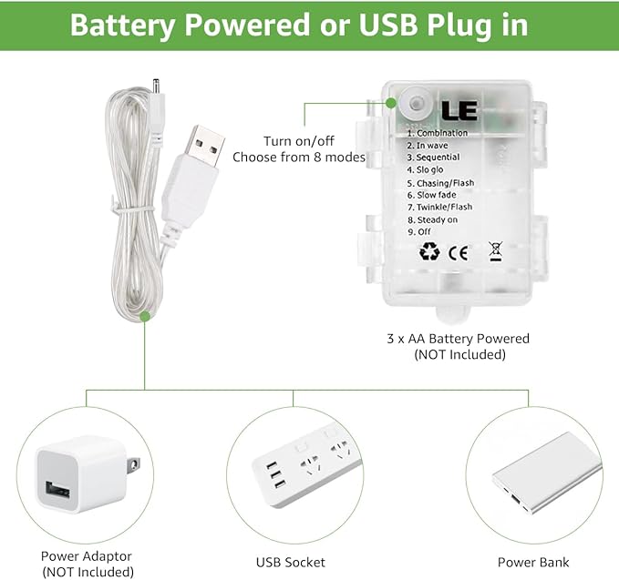 LE Fairy Curtain Lights Battery Operated & USB Plug in, Remote 10 x 10 ft - Image 5