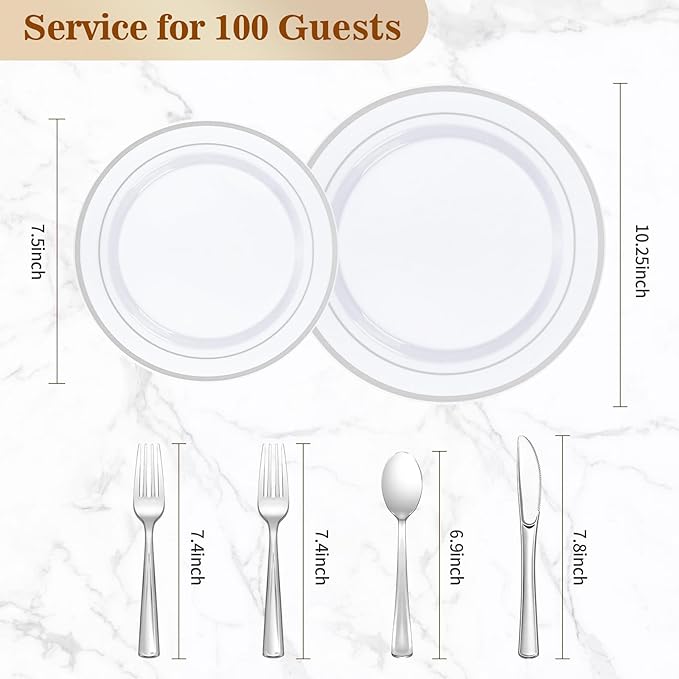 600PCS Silver Plastic Plate Set, Disposable Plates - Image 4