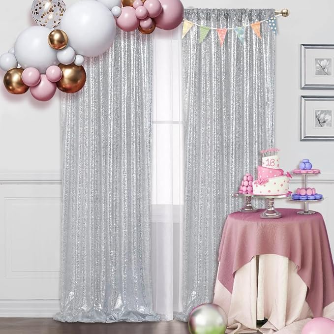 SquarePie Sequin Backdrop Non-Transparent Background Sparkly Curtain - Image 2
