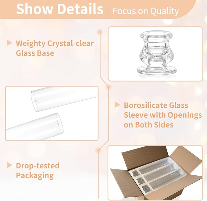 NUPTIO Taper Candle Holders Glass: Set of 2 Clear Hurricane Candlestick Holder - Image 6