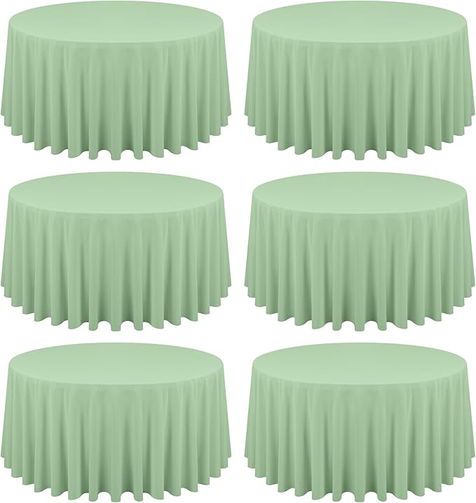 6 Pack Sage Green Round Tablecloths by REWOMC