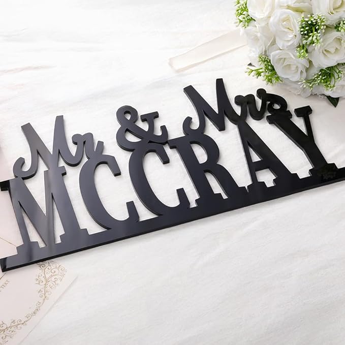 callie Personalized Mr and Mrs Wedding Table Name Sign, Custom Wooden Acrylic - Image 6