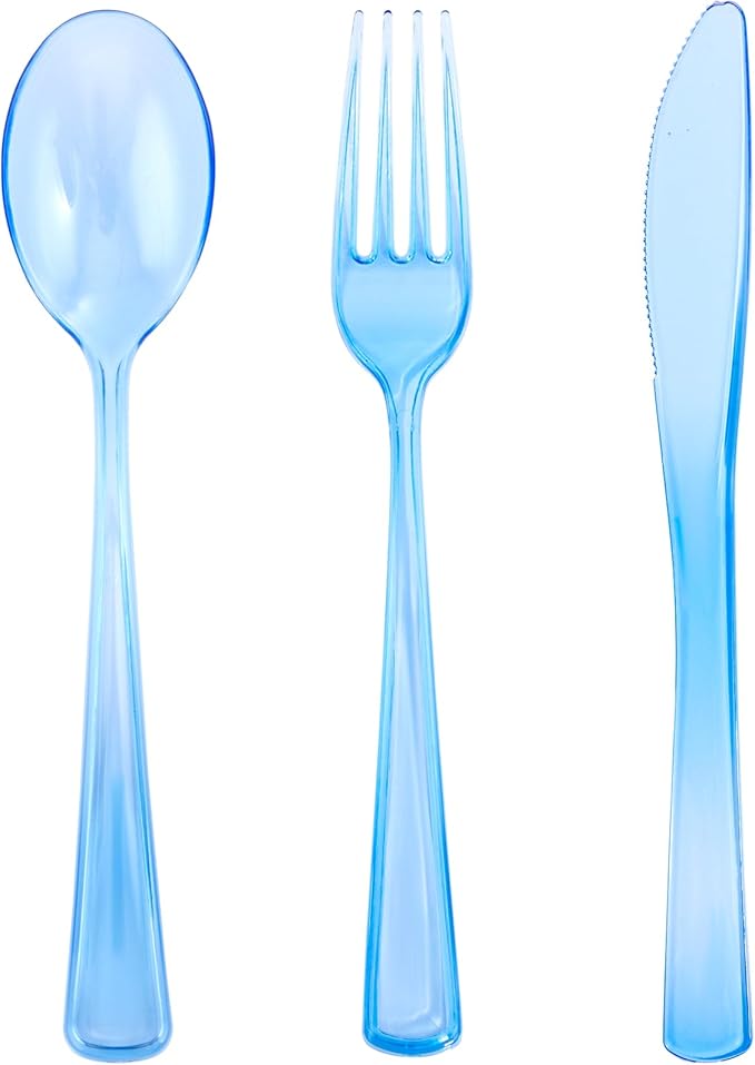 WDF 180 Pieces Blue Plastic Silverware Disposable by WDF