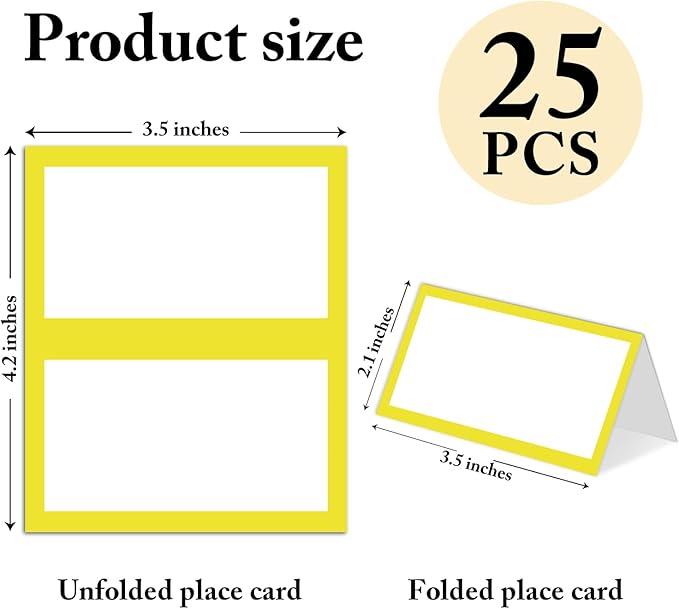 25 Pack Yellow Border Place Cards, Editable Name Cards - Image 2
