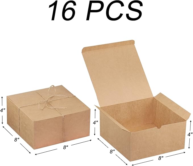 Xxcxpark 16 PCS Brown Kraft Gift Boxes 8x8x4 Inches, Decorative Party Favor - Image 2