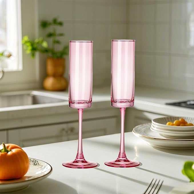 24 Pieces Pink Champagne Flutes 6 OZ Straight Sided Wine Glasses Champagne Long - Image 5