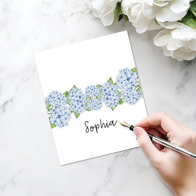 25 Pack Blue Floral Place Cards, Editable Name Cards - Image 3