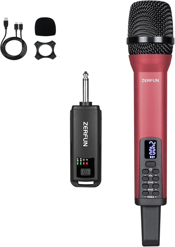 Rechargeable Wireless Microphone, Pro Handheld Cordless Mics System Dynamic by ZERFUN