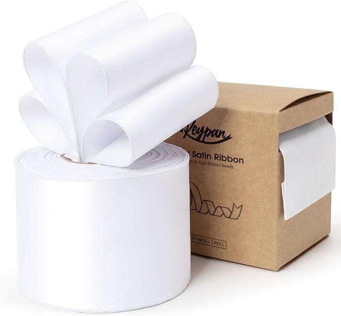 White Satin Ribbon Double-Faced Wired Ribbons by Keypan