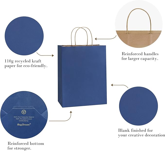 BagDream 50Pcs Gift Bags 8x4.25x10.5 Kraft Paper Gift Bags - Image 5