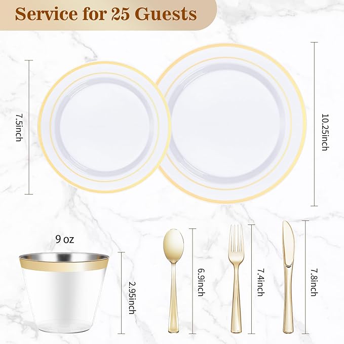 BESTVIP 150PCS Plastic Dinnerware Set, Anniversary, Includes: Dinner Plates - Image 4