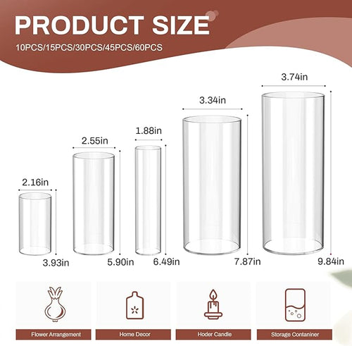 10 Pack Glass Cylinder Vase for Centerpieces, Hurricane Floating Candle - Image 2