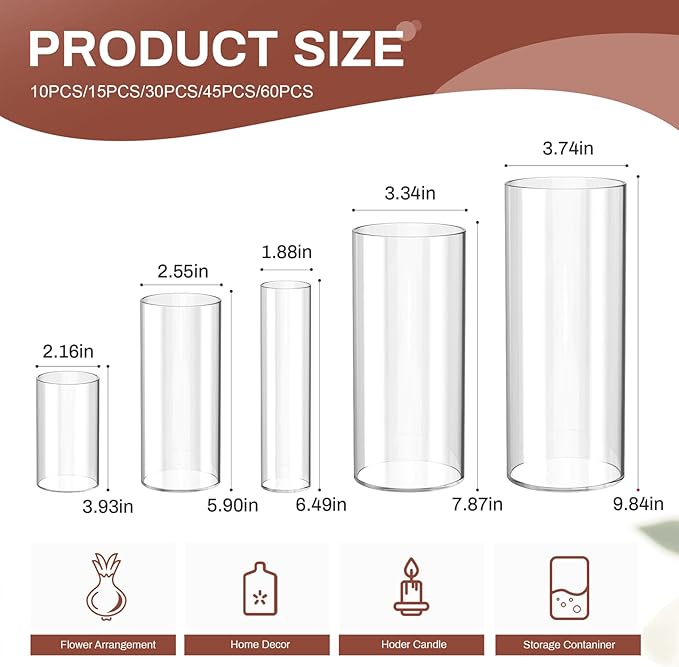 30 Pack Glass Cylinder Vase for Centerpieces, Hurricane Floating Candle - Image 2
