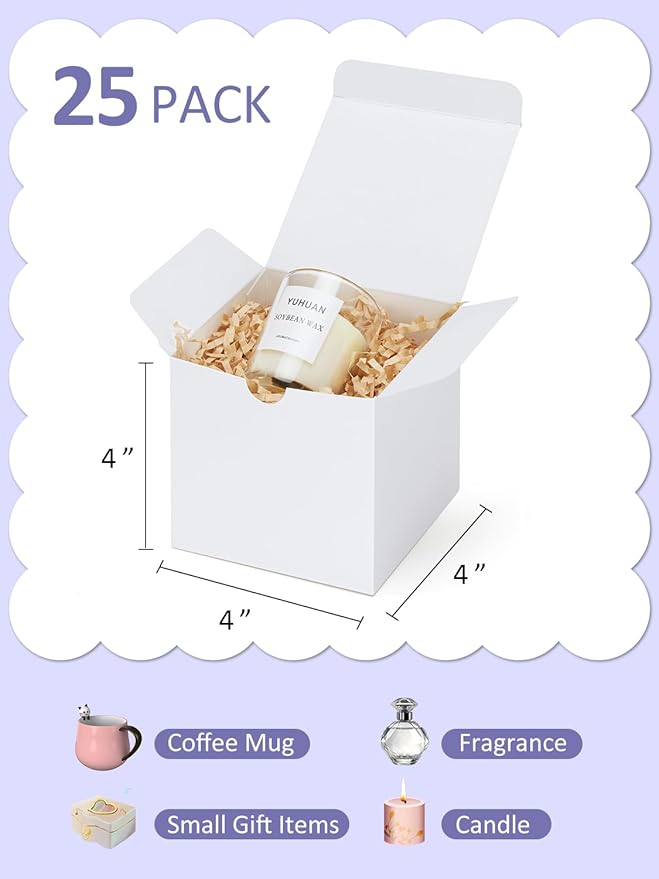 Eupako Gift Boxes 4x4x4 25 Pack White Kraft Paper Box - Image 3