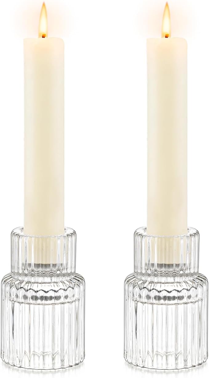 Candle Holder Glass Candlestick Holders: Hewory 2PCS Clear Taper Candle Holders by Hewory