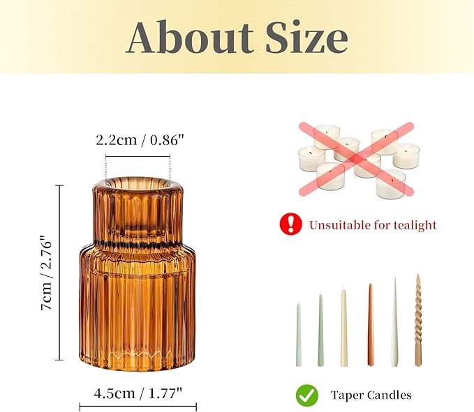 Hewory Glass Taper Candle Holders: 20 PCS Amber Elegant Candle Holder - Image 6